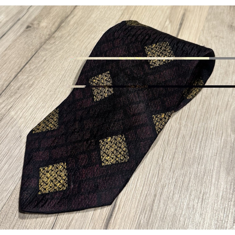 Conte di Milano 100% Silk Burgundy/Black/Gold Geometric Woven Classic Tie